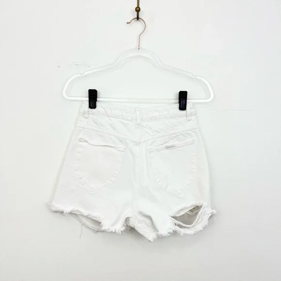 Rolla’s Dusters High Rise Distressed Denim Shorts White Size 27 Raw Hem Summer - Picture 3 of 5